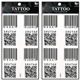 Tattoos 2 Sheets Bar code QR code Temporary Tattoos Stickers Fake Body Arm Chest Shoulder Tattoos for Teens Men Women