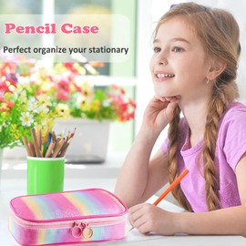 BETURETOP Girls Pencil Case for Kids, Large Capacity Pencil Pouch for Girls Cute Pencil Case Organizer Rainbow Pencil Box Pen Bag for Student Office Back to School Supplies (Single Layer Rainbow)