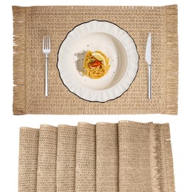 WearLegend Handwoven Placemats Set of 6 - Bohemian Placemats Made of Recycled Materials - Non-Slip Table Coasters with Placemats - Beige