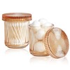 PENCK 2 Pack Ribbed Glass Qtip Holder with Lid, Amber