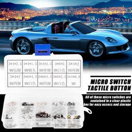 Botón Táctil, Botón Táctil Micro Interruptor, 250 Piezas de Botón Táctil Micro Surtido para Mando a Distancia de Coche con Caja