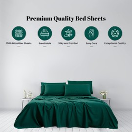 Bedlifes Queen Sheet Set- Cooling Sheets-Ultra Soft-Silky-Breathable-Deep Pocket- 1800 Series Bedding Set Microfiber- Green Bed Sheets Queen Size 4 Pieces