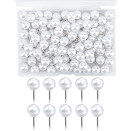 SHIDOW Pearl Push Pins, Round Head Push Pins, Plastic Pushpins with Steel Points, for Map, Bulletin, Board Cork Board, Fabric, Marking (100Pcs)
