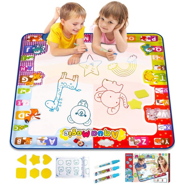 KIZZYEA Water Doodle Mat, Kids Large Aqua Coloring Mat, Mess-Free Drawing Mat with Neon Colors, Educational Toy for 2, 3, 4, 5, 6 Years Old Kids,Toddlers,Boys,Girls