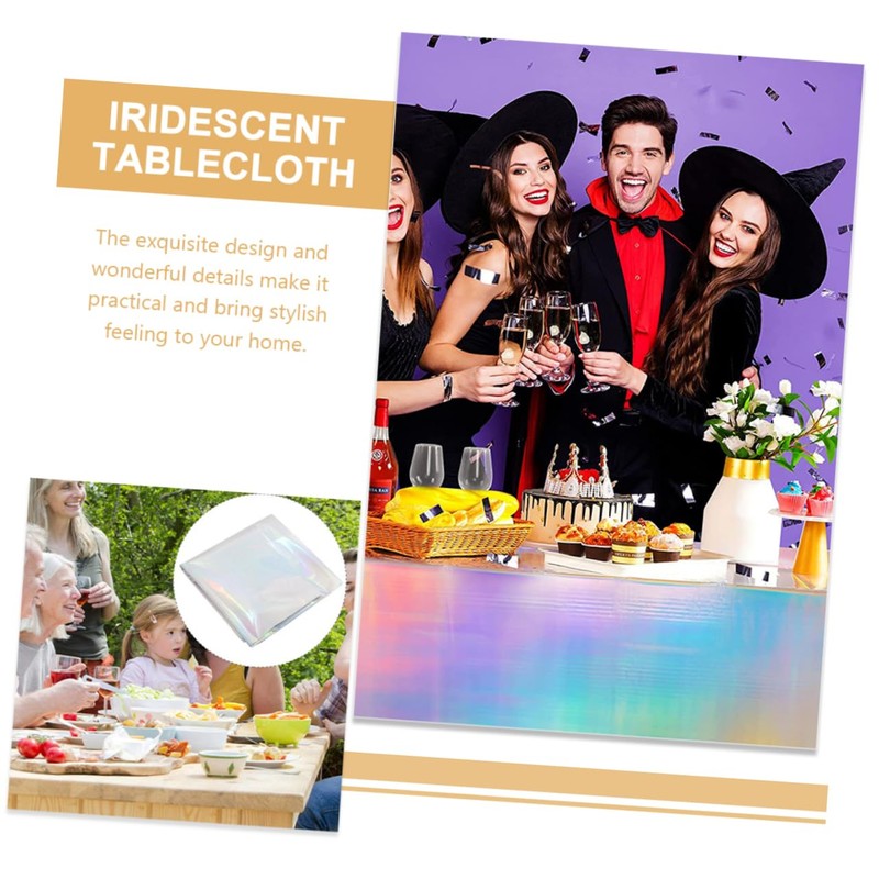 LABRIMP Iridescent Rainbow Tablecloth for Party Decorations Wedding Disposable Table