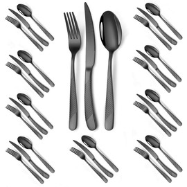 Black Hammered Flatware Set for 10 Rustproof Stainless Steel Silverware Cutlery 30 Pcs Dinner Knife Forks and Spoons Dinning Tableware Utensils for Home and Restaurant Lunch Dinner