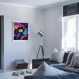 Spinning Vinyl Record Paint by Numbers for Beginners, Cool Vinyl Record Paint by Number Kits for Adults, Colorful Vinyl Record Acrylic Paints Oil Painting for Home Decor(16×20inches, No Frame)