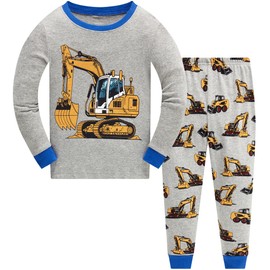 Boys Excavator Pajamas Long Sleeve Cotton Truck Pjs Sets Toddler Grey Christmas Truck Sleepwear Kids Winter Construction Pj 6t