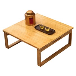 WIKLMOTH Japanese Style Folding Coffee Table, Portable Tea Table Low Table for Sitting On The Floor, Foldable Bamboo Table Kotatsu Table Dining Table Altar Bay Window Table (80x80cm, Square)