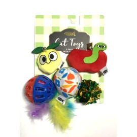 GMason Group Meow Cat Toys 5 Pack w/ Catnip Variety Balls/Plush Toys w/ Bell NEW