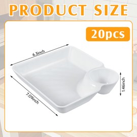 Maxcheck 20 Pcs Chip and Dip Serving Platter Set Divided Dumpling Plate with Sauce Holder Plastic Small Chips and Salsa Serving Dish Reusable White Chip and Dip Tray for Snack Appetizer Sushi Party