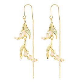 Gold Silver Vintage Lily of the Valley Floral Tassel Drop Earrings Gorgeous Flower Jewelry Summer Earrings Botanical Nature Inspired Jewelry Hypoallergenic Hooks Threaders for Women (gold Lily)