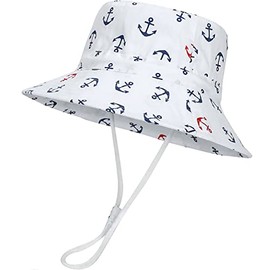 XYIYI Toddler Kids Anchor White Bucket Hat Adjustable Sun Hats Breathable Beach Hat for 4-8 Years Old Boys Girls