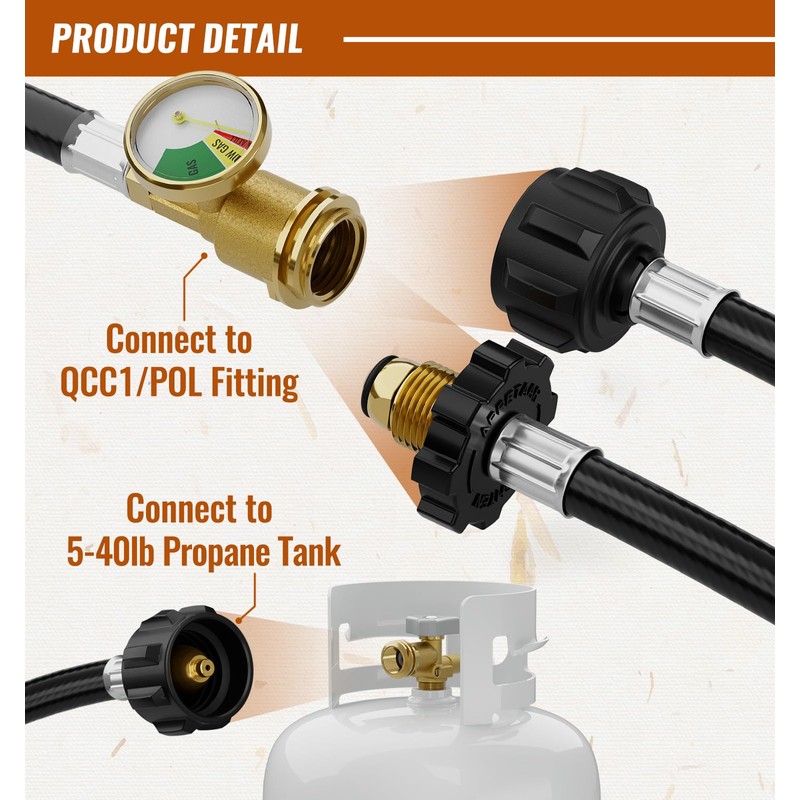 CALPOSE 12 FT Propane Extension Hose with Gauge, Propane Hose