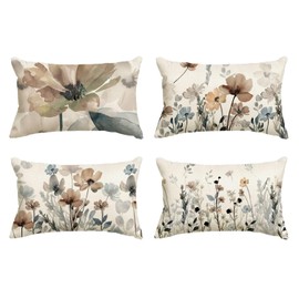 Artoid Mode Wild Flowers Leaves Geometric Pattern Spring Cushion Covers Set of 4 30 x 50 cm Seasonal Decorative Cushion Cover Couch Living Room Decoration