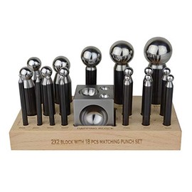 18-Piece Steel Dapping Punch Set w/Dapping Block and Wooden Base Jewelry Making Repair Metal Forming Tool