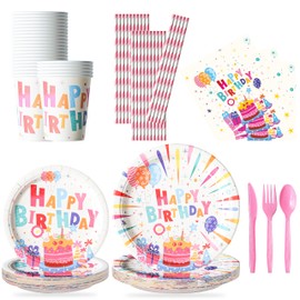 200 Pcs Confetti Birthday Party Tableware Set, Party Table Colorful Decorations Supplies Include 7 Inch and 9 Inch Paper Plates, Napkins Cups and Forks Spoons for 25 Guests