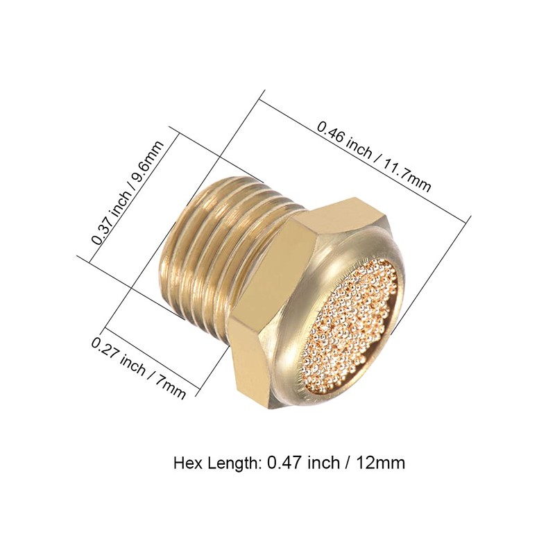 sourcing map 1/8 PT Sinter Bronze Exhaust Silencer with Brass