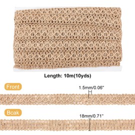 PH PandaHall Braided Burlap Trim, 10m Gimp Braid Lace Ribbon Rustic Hessian Trim Woven Jute Rope for Costume Hat Shoes Chair Wine Bottles, 18mm Wide