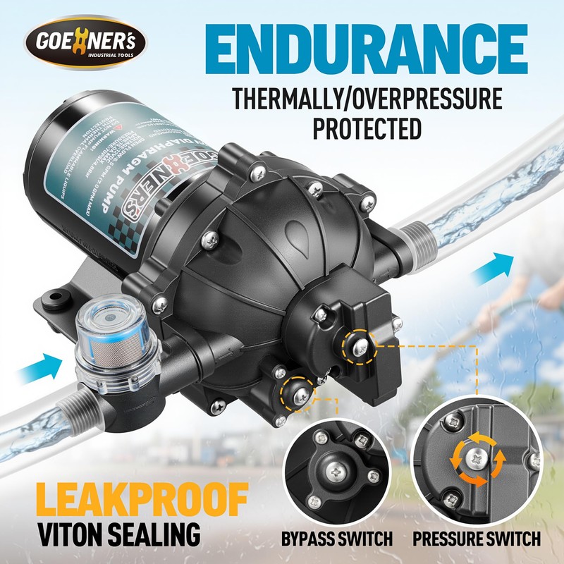 [Upgraded Version] 12V DC Fresh Water Pump, 6.5GPM 70PSI Five