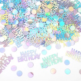 MARFOREVER Iridescent Happy Birthday Glitter Confetti, Party Metallic Foil Table Sprinkles Confetti Iridescent Scatter Table Centerpiece for Baby Shower Birthday Party Decorations