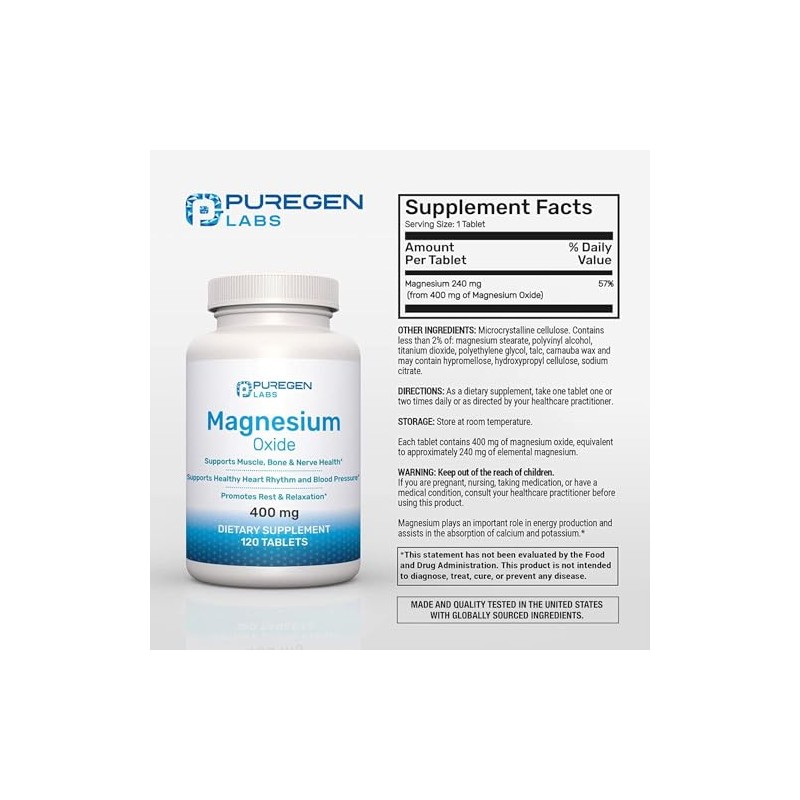 P Puregen Labs Suplemento de Magnesio de 400 Mg [alta