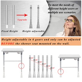 Folding Shower Seat Wall Mounted with Legs, Shower Seat Benches Stool Chair for Inside Shower, Fold Down Shower Seat for Seniors Small Shower Space, Foldable Fold up Waterproof Wood Height Adjustable
