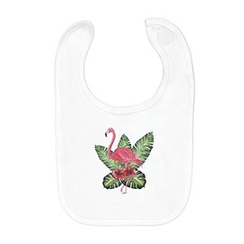 Fabulous Baby Bib Organic Cotton Pink Flemish and Hibiscus Tropical Exotic Jungle, White