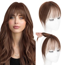 Hairro Clip in Bangs 100% Real Human Hair, Wispy Bangs 360° Cover 3D Clip on Hair for Women, Fake Bangs Air Bangs for Daily Wear Hairpieces Hair Extensions, 8 Inch Dark Brown