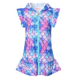 CHILDRENSTAR - Traje de baño de rizo para niñas, con cierre y mangas voladas, Sirena 798, 8-9 Años