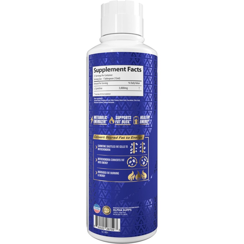 Alpha Supps L Carnitine Liquid 3000 | Stimulant-Free L-Carnitine Supplement