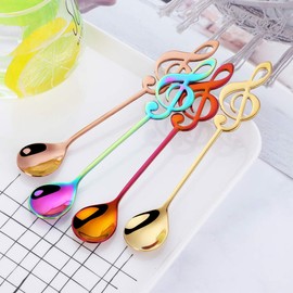 Coffee Spoons Tea Dessert Espresso Musical Note Stainless Steel 304 Long Handle Black Rose Gold Blue Purple Rainbow Silver Megic Red Set of 8