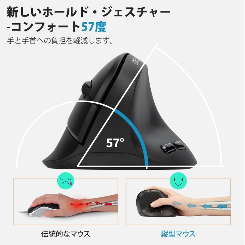 DELUX Wireless Ergonomic Mouse for Small Hands 2.4G 75g Lightweight