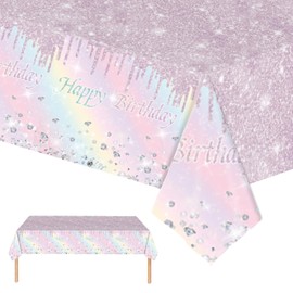 2pcs Pastel Rainbow Birthday Table Cloth Party Disposable Tablecloths,137 x274cm Shiny Glitter Diamond Birthday Party Rectangular Dining Table Cover for Baby Shower,Grils Birthday Party Table Décor