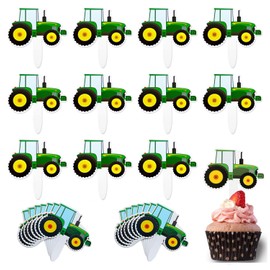 56 Pcs Tractor Cupcake Toppers, Truck Cars Cupcake Picks Ideal for Children Birthday and Farm Themed Parties(Green)