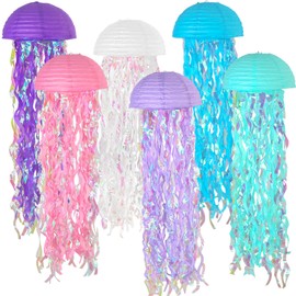 Meiduo 6 Packs Jellyfish Paper Lanterns Hanging Mermaid Wishes Lantern Under the sea Ocean Theme Party Supplies Great for Kids Birthday Decors, Baby Shower Baby Room (Pink Purple White Blue)