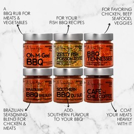 A Spice Affair's Master BBQ Seasoning Set — 6 Pack Barbecue Spices and Seasoning Set — BBQ Rubs and Spices for Grilling — Pork Steak Seasoning, Chicken Spices, Seasonings, Chili Coffee Rub for Meat