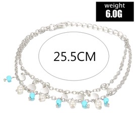 Yienate Beach Anklets Simple Turquoise Pearl Silver Sequin Pendant Anklet Set Foot Jewelry for Women and Girls