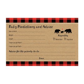 Lumberjack Woodland Buffalo Plaid Baby Predictions and Advice Cards - 24 count