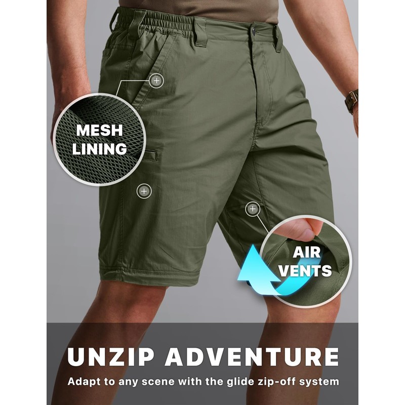 CQR Men's Convertible Cargo Tactical Pants, Water Resistant Outdoor Hiking