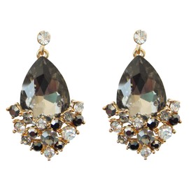 Navachi 18K Gold Plated Crystal Pear Shape Cubic Zirconia Earrings, gray