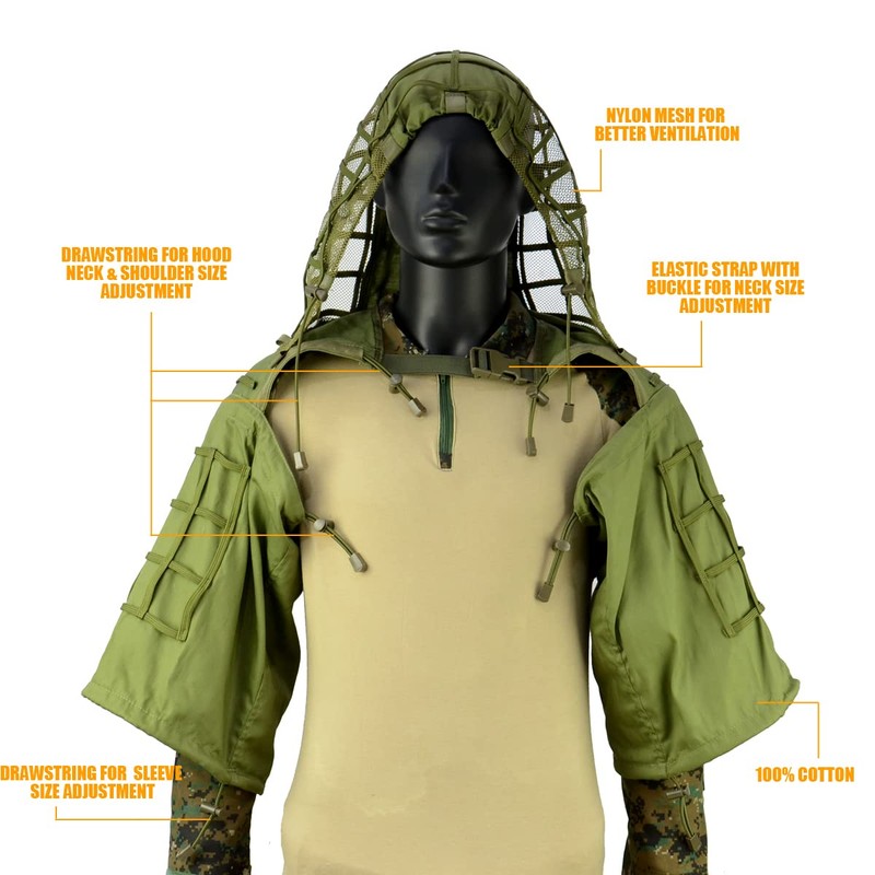 LytHarvest Ghillie Suit Foundation, Tactical Sniper Coats/Viper Hoods (Brown)