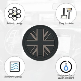 3PCS Car Cup Holder Coasters, Grey Union Jack UK Flag Embedded in Ornaments Coaster Compatible with Mini Cooper Countryman F60 (Black Flag)