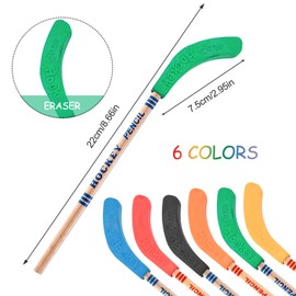 6PCS Hockey Pencils with Erasers, 9 Inch HB Pencils Team Pencils Hockey Stick Pencils with Erasers Multicolor Sports Pencils Hockey Party Favors Decorations Sport Themed Party Favors for Sports Fans