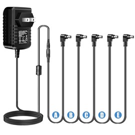 Pigtone Guitar Pedal Power Supply Adapter 9V DC 1A(1000mA) Tip Negative 5 Way Daisy Chain Cables for Effect Pedal