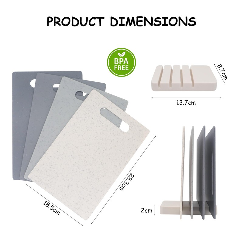 Cutting Board Set with Holder, 4 Pcs Plastic Cutting Boards