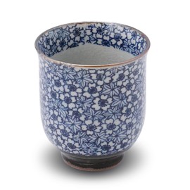 Taza de té tradicional japonesa Mino Ware Sometsuke - Patrón floral, 8 onzas, taza de té de cerámica compacta para uso diario y regalos, ideal para entusiastas del té (Kyoto Komon)