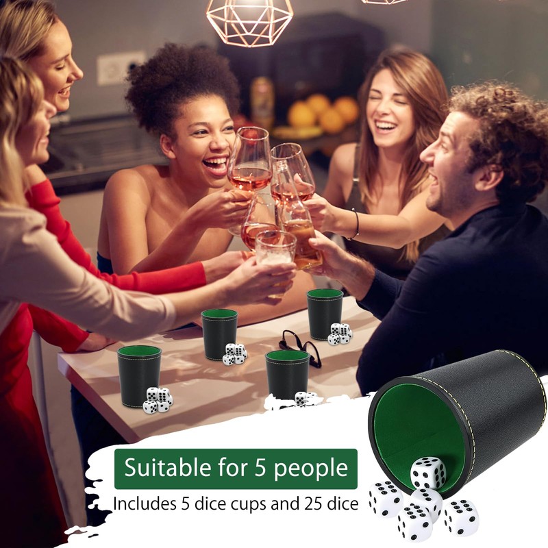 HENGBIRD Set of 5 Leather Dice Cups, Includes 25 Dice