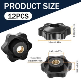 EORPVU 12 Pack Black Plastic Star Handle M8 Screws for Industrial, Furniture and Electronics
