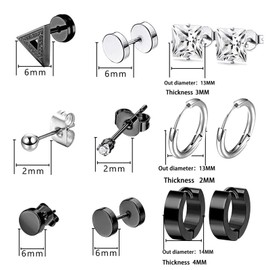 10 Pairs Stainless Steel Stud Earrings, 2mm-6mm Zirconia Stud Earrings Womens Black Ear Studs Boys Earrings Studs Male Screw Studs Earrings Unisex Black Stud Earrings for Women Men (White & Black)